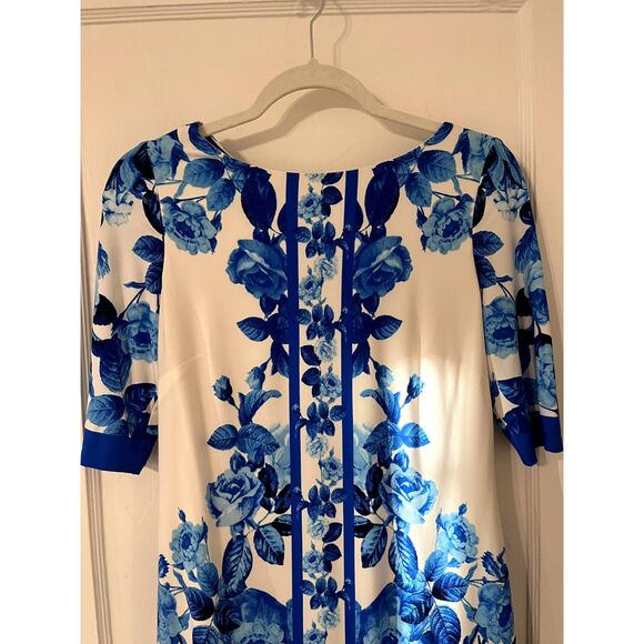 Eliza J Women’s Sheath Dress Blue Floral Knee Length 1/2 Sleeve Size 4 - Picture 8 of 9